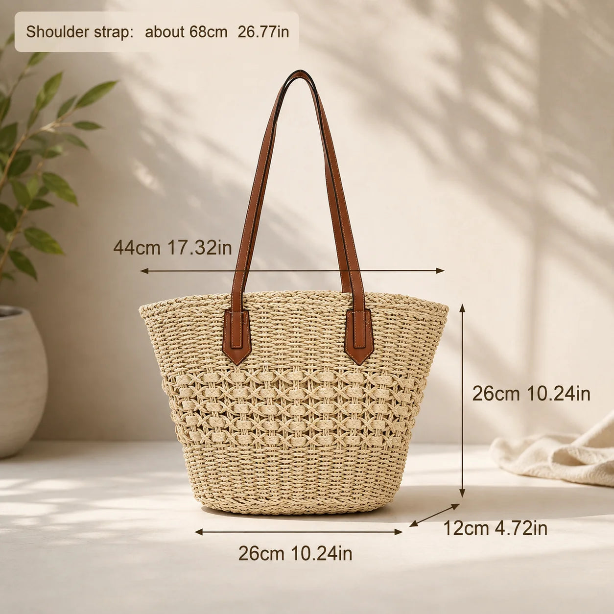 Handwoven Raffia Tote Bag – Woven Straw Shoulder Bag for Women