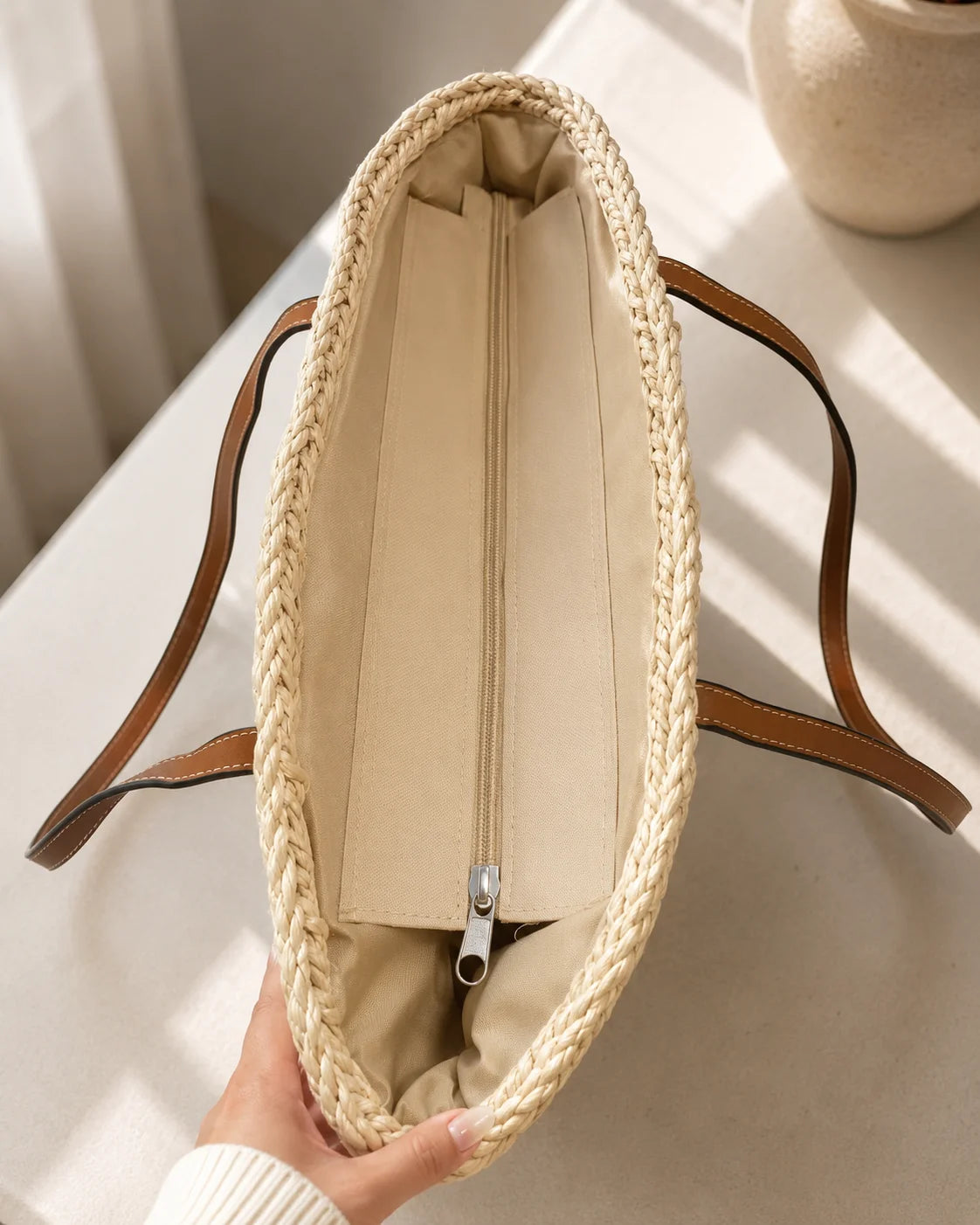 Handwoven Raffia Tote Bag – Woven Straw Shoulder Bag for Women