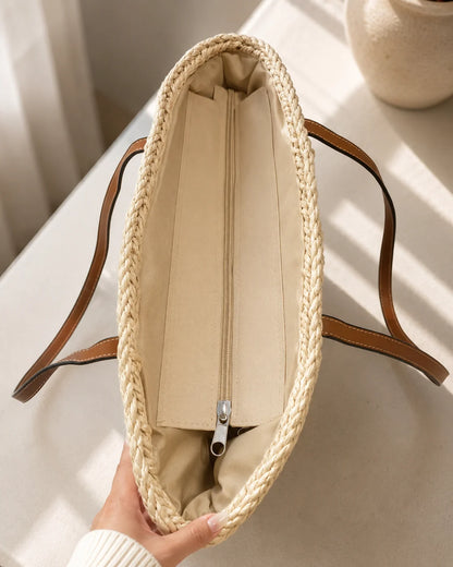 Handwoven Raffia Tote Bag – Woven Straw Shoulder Bag for Women