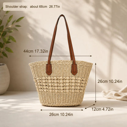 Handwoven Raffia Tote Bag – Woven Straw Shoulder Bag for Women