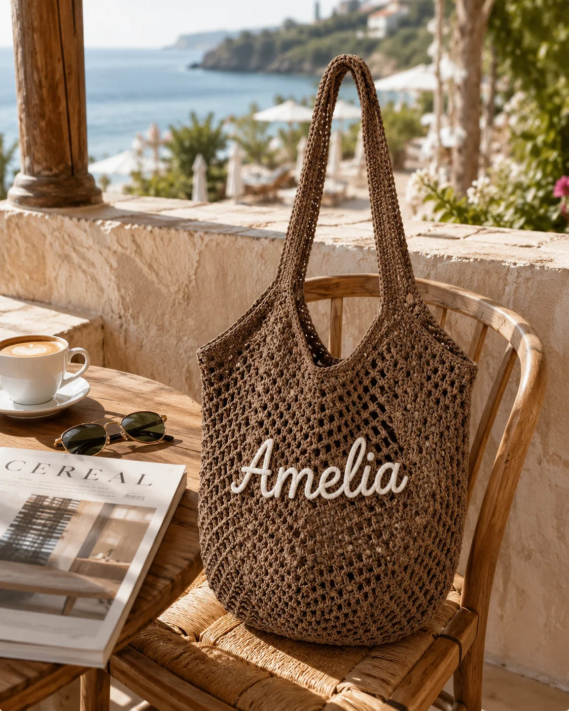 Personalized Striped Crochet Tote Bag – Custom Name Beach Tote