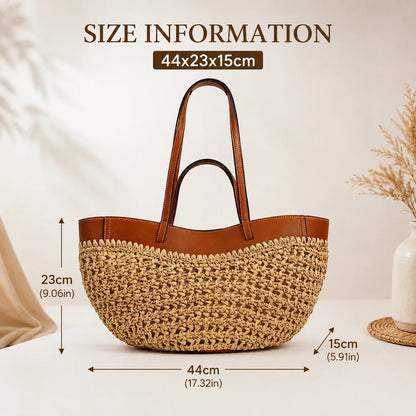 Handmade Raffia Tote Bag – Natural Woven Straw Beach Shoulder Bag